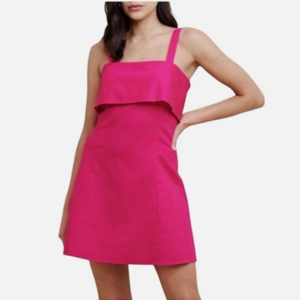 NWT Banana Republic Womens 16 Bright Pink Dragonfruit Linen Blend Foldover Dress